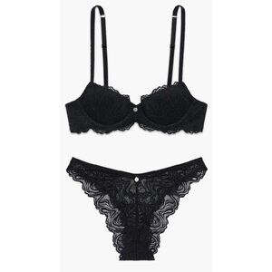 Savage X Fenty Ripple Effect Lace Balconette Bra & Brazilian Panty Set size 34B